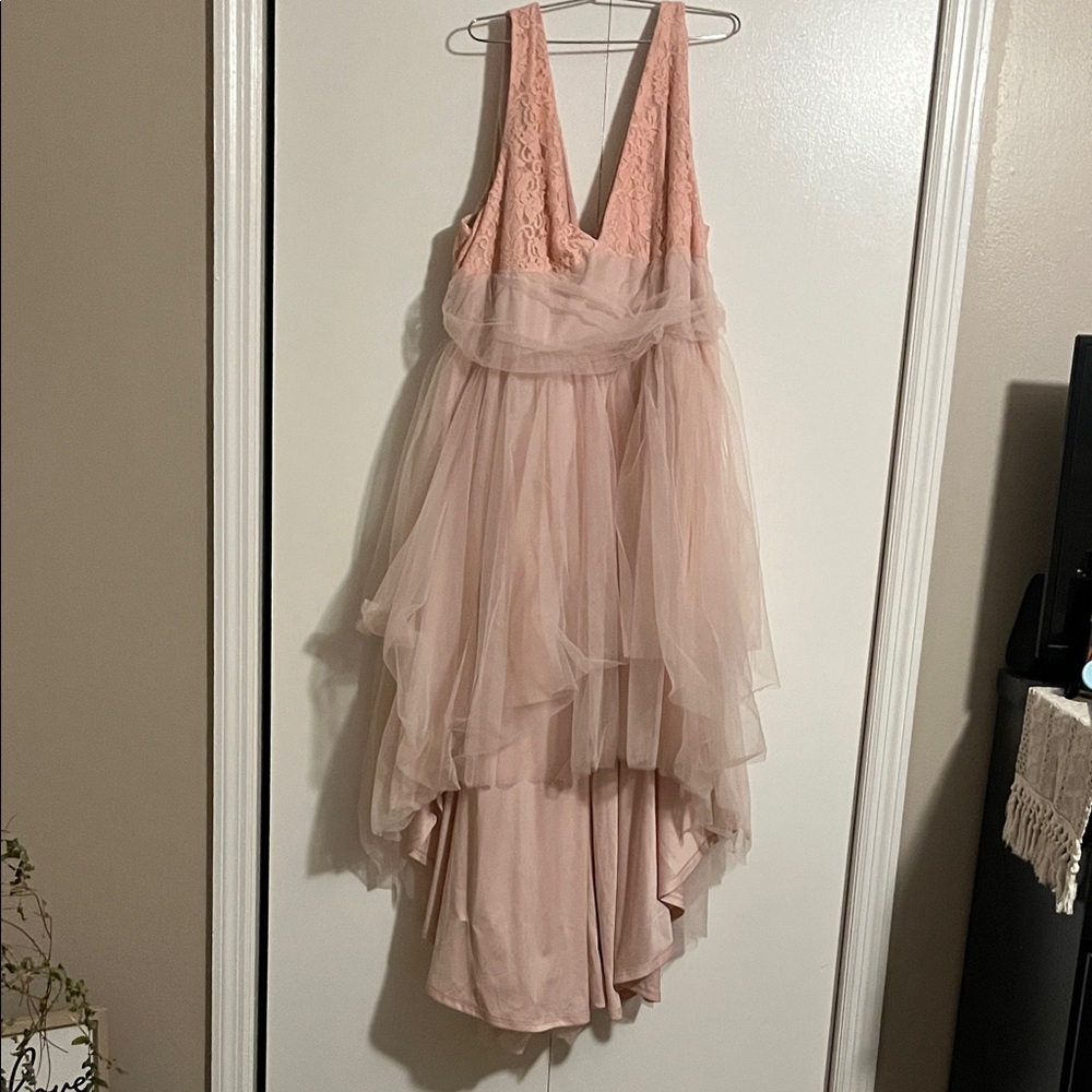 SHEIN Pink Lace and Tulle Prom Dress